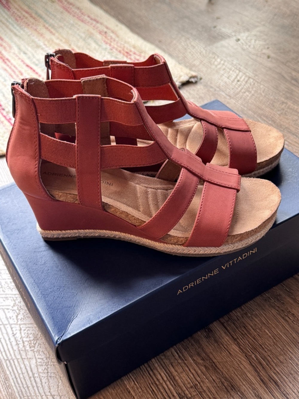NEW - Never Worn! Adrienne Vittadini Rust Red Wedge Sandals